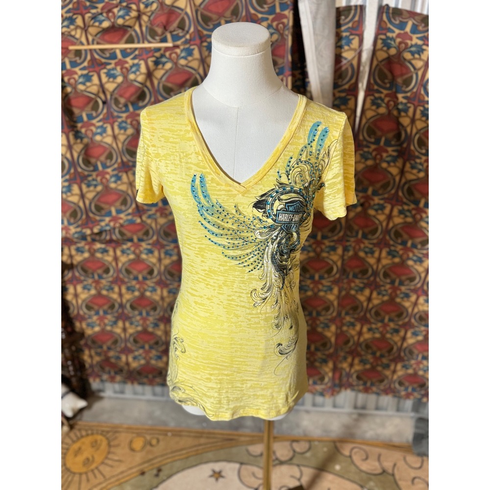 Harley Davidson Womens Yellow Burnout Graphic T Shirt Florence KY